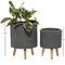 Set of 2 Grey Polystone Contemporary Planter, 13" 16"